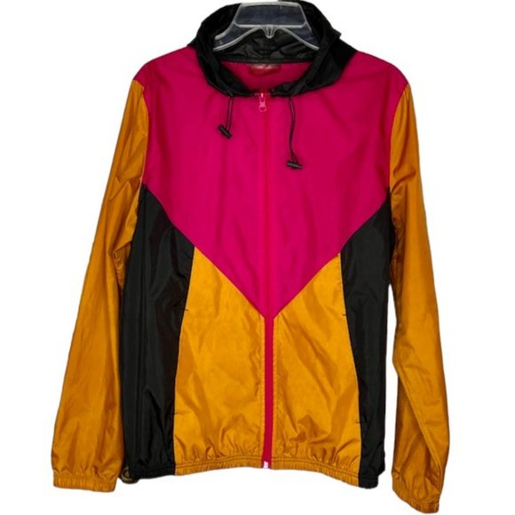 Betsey Johnson Performance Skull Windbreaker - Black/Magenta/Mustard - L - Picture 1 of 10